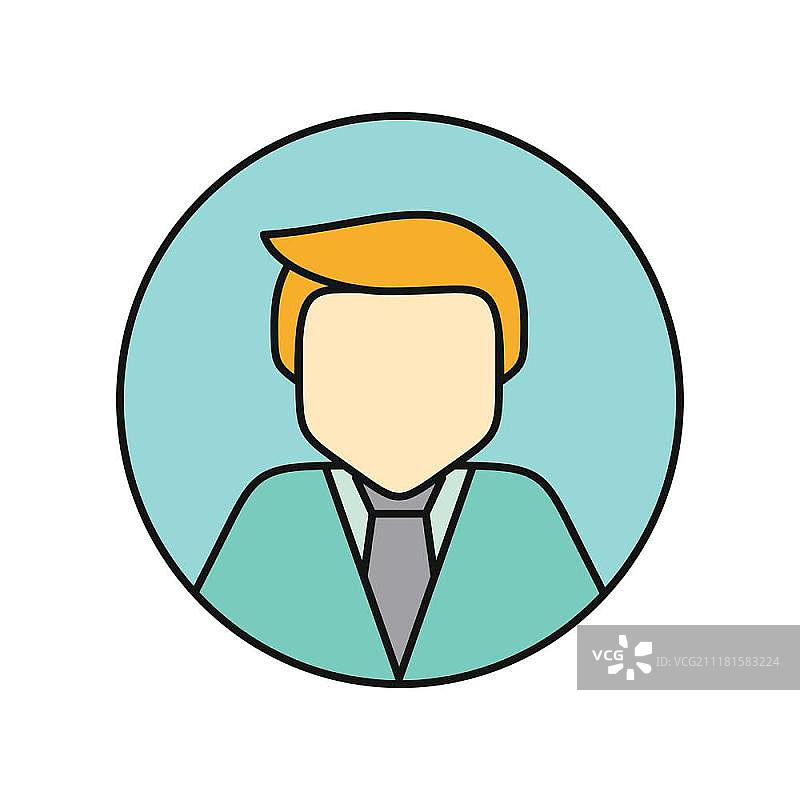 年轻男人私人头像图标。社交网络商务用户头像象形图。圆形线条图标。图片素材