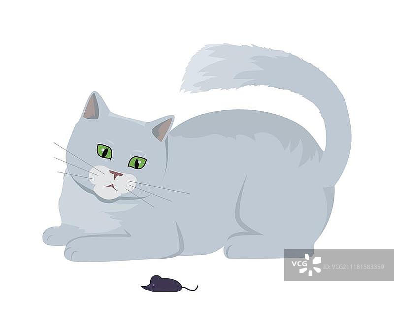 猫和老鼠矢量扁平设计插画图片素材