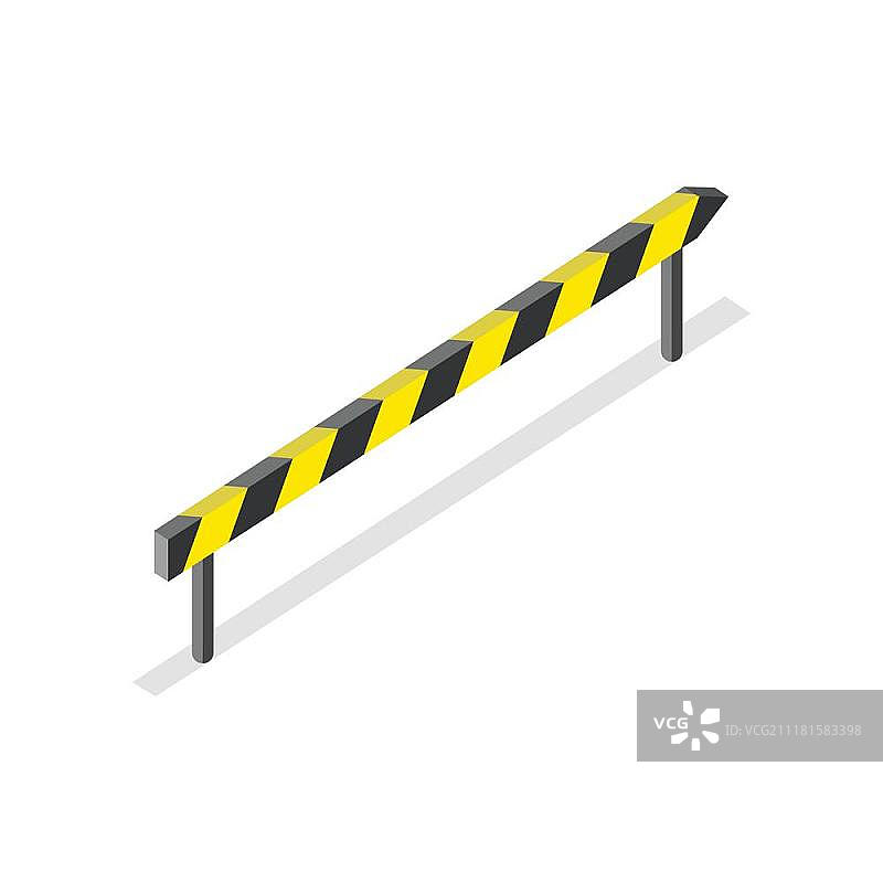 道路施工路障标志，等距道路施工路障标志，带阴影的黄黑色警告标志，黄黑色条纹交通路标，扁平城市等距物体，驾驶安全图片素材