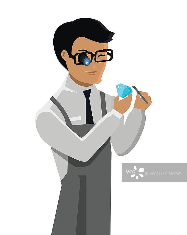 珠宝商检查钻石，矢量图图片素材