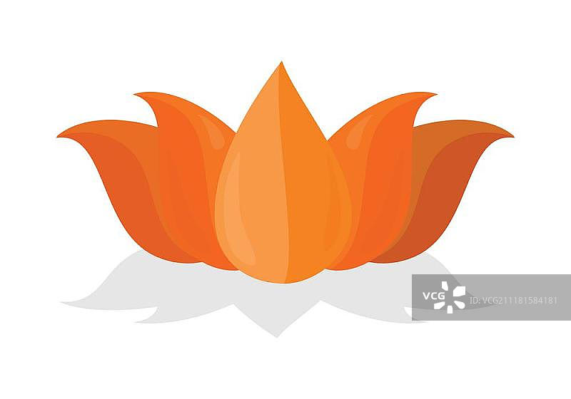 印度国家象征：莲花。白色背景莲花。印度国家象征。瑜伽标志。美丽的橙色花朵。奢华植物。世界旅行系列。矢量插画图片素材