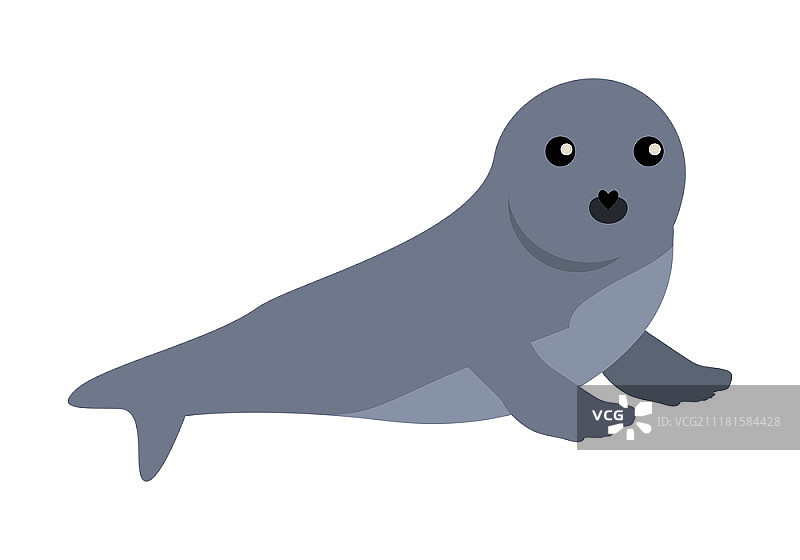 无耳海豹扁平风格矢量图。野生掠食性动物。北方动物物种。白色背景下的可爱海豹宝宝卡通。适用于自然概念、儿童书籍插图、印刷材料。无耳海豹扁平设计矢量插图图片素材