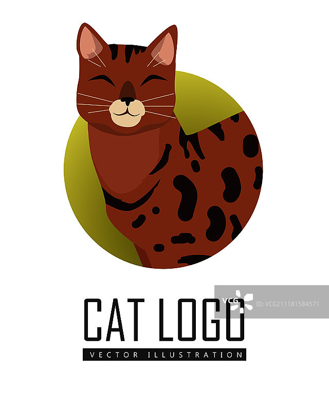 孟加拉猫品种：可爱的斑点猫，宠物店广告概念平面矢量插画图片素材