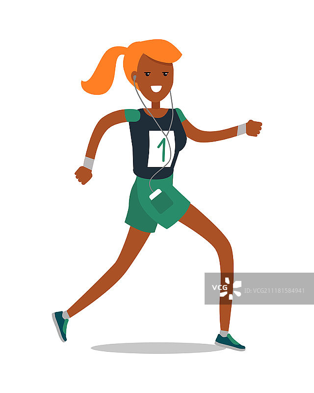 年轻女人运动跑步卡通矢量图图片素材