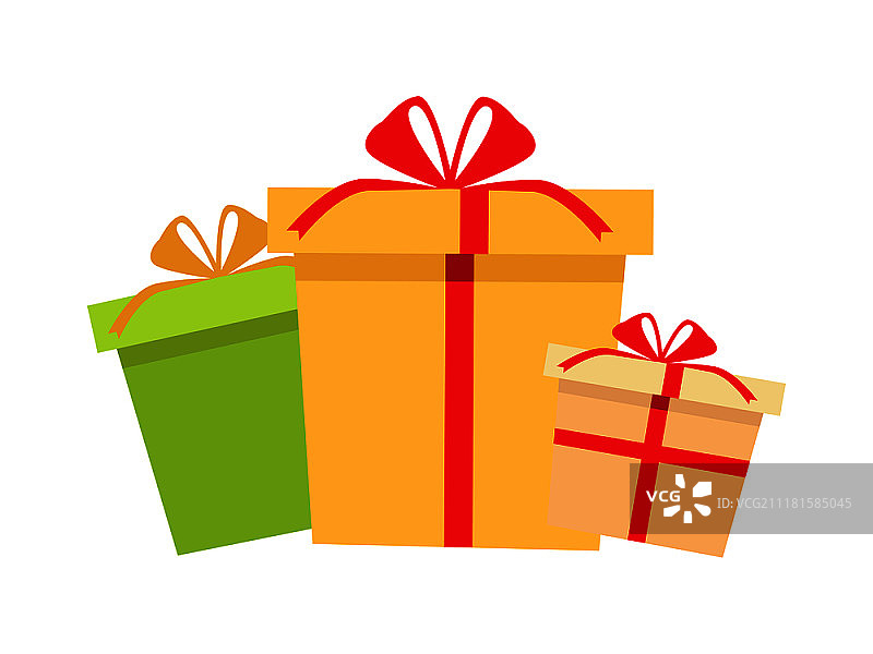 礼品盒设计组合。礼品盒礼物，丝带和蝴蝶结，周年纪念日、生日、圣诞节惊喜图片素材