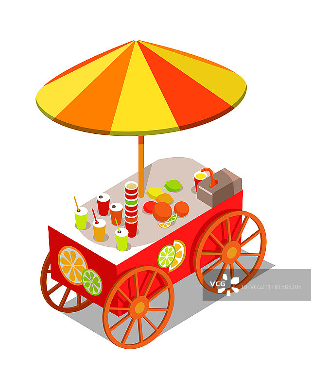 2.5D风格鲜榨果汁手推车设计图标图片素材