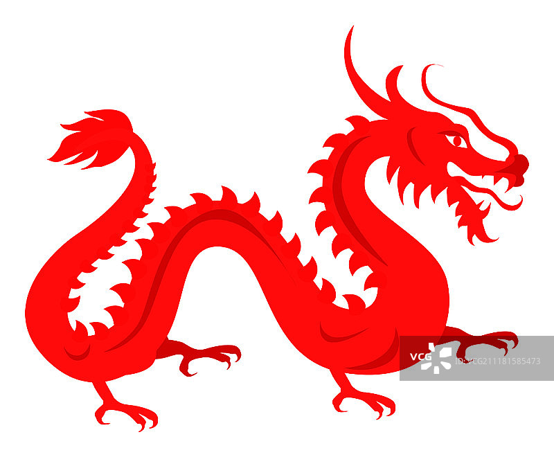 白色背景上的红色中国龙：象征繁荣和幸福的图腾图片素材