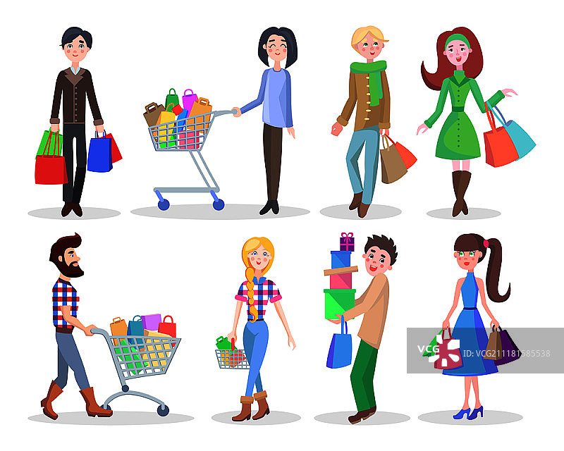 购物人物矢量插画：节日购买礼品人物图片素材