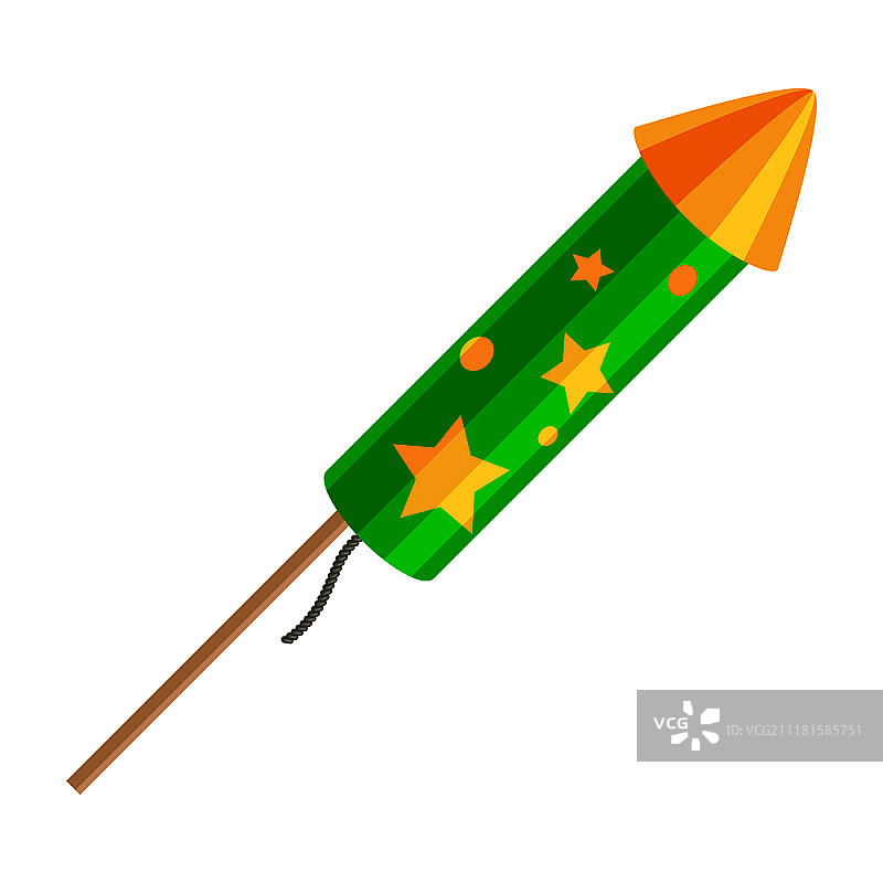 白色背景上带有金色星星的绿色爆炸火箭矢量图图片素材