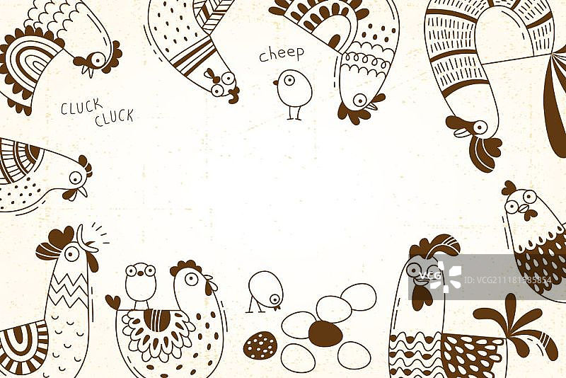 产品包装封面、广告banner、趣味鸡主题贺卡矢量插画图片素材