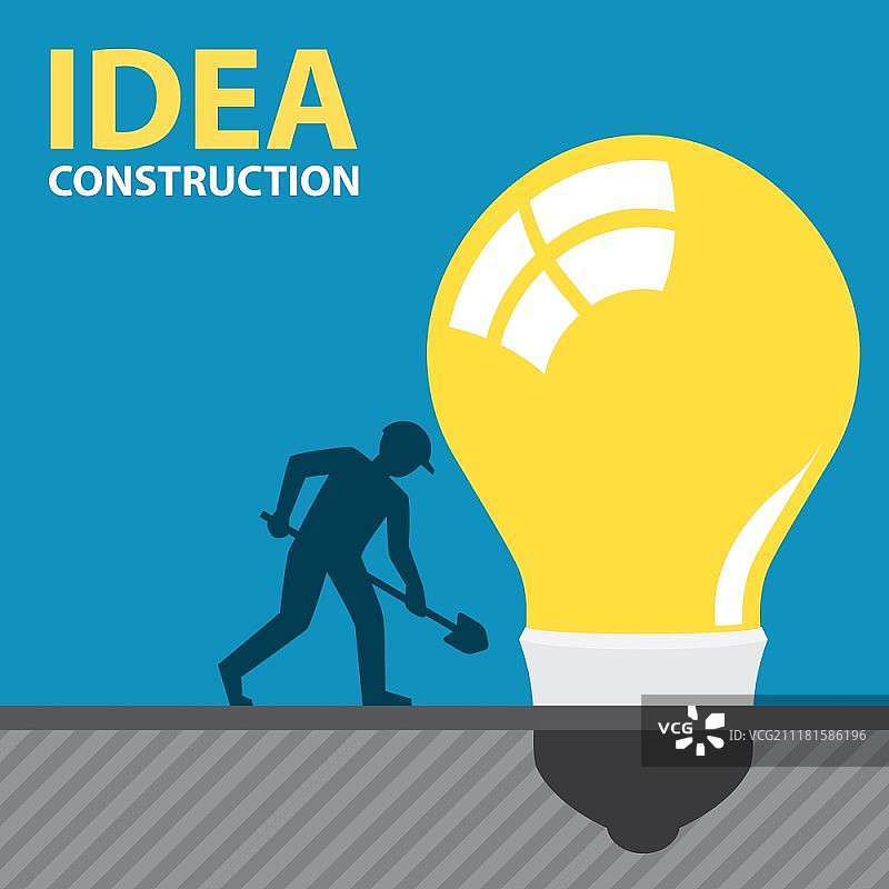 剪影男人建造中的灯泡，创意概念，可用作布局、网页设计、宣传册、宣传单、易拉宝、banner、模板封面设计图片素材