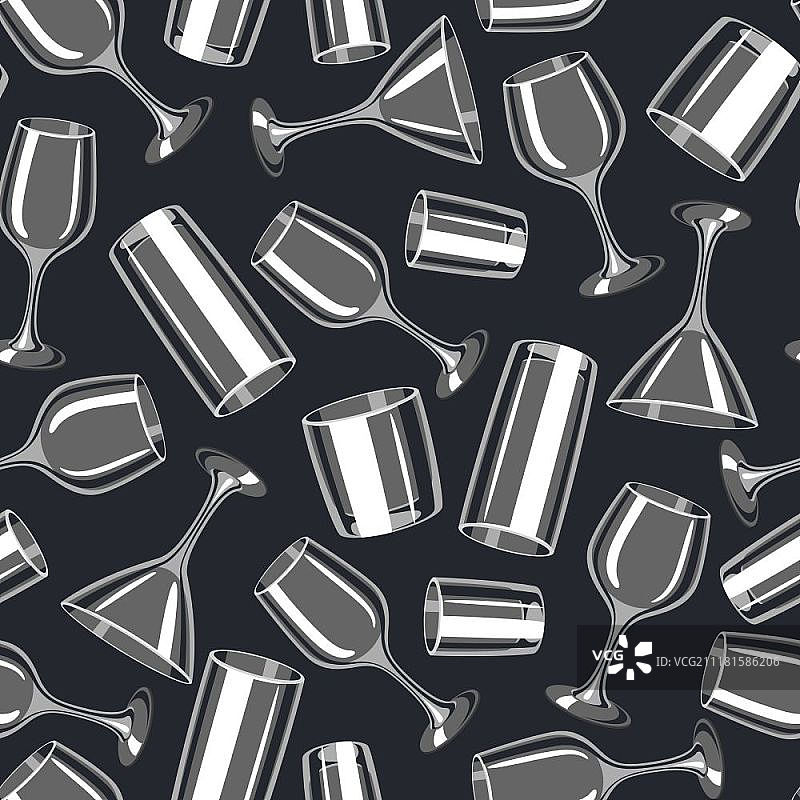 酒吧玻璃杯类型与酒精玻璃器皿无缝图案图片素材
