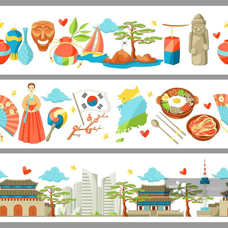 韩国无缝边框，韩国传统标志和物品图片素材