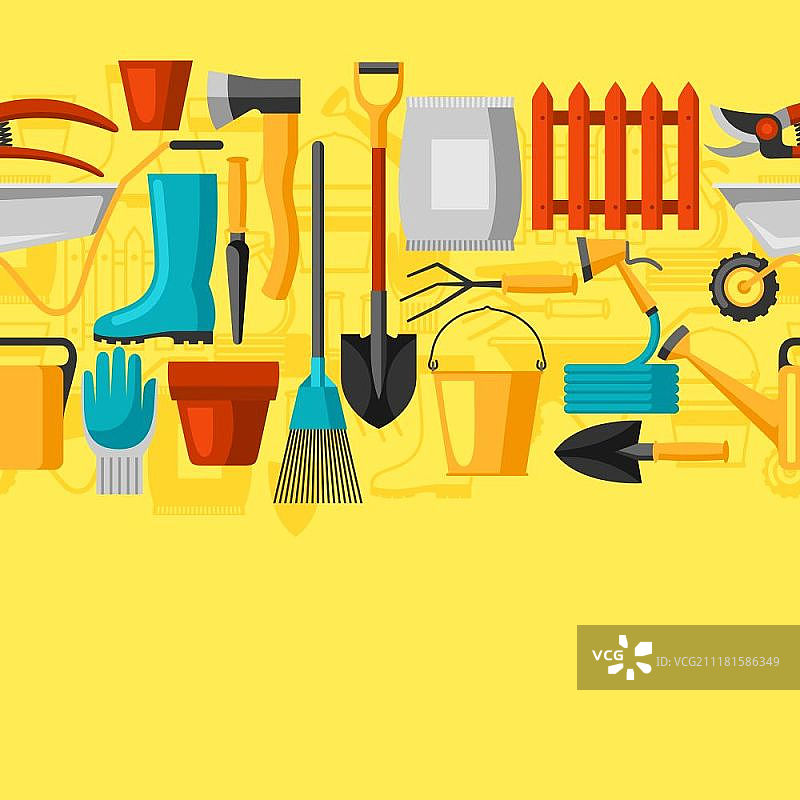 带有园艺工具和图标的无缝图案。适用于所有园艺业务插图图片素材