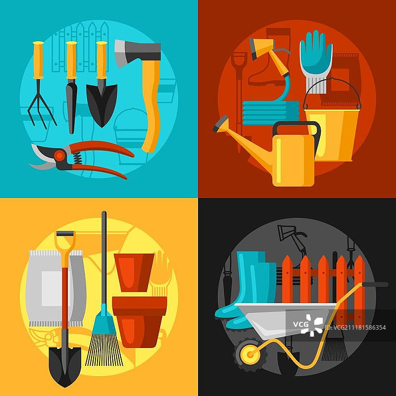 园艺工具和图标概念背景图片素材