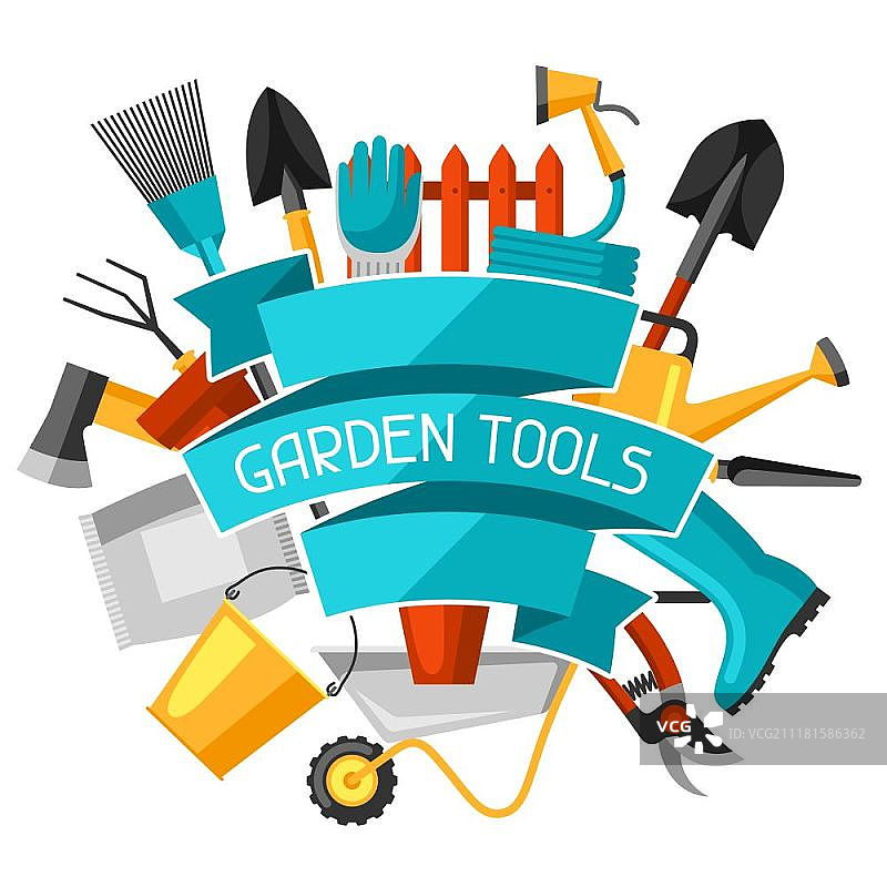 园艺工具和图标概念背景图片素材