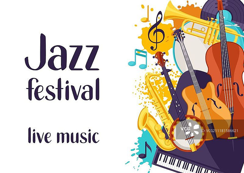 具有乐器的爵士音乐节现场音乐复古海报图片素材