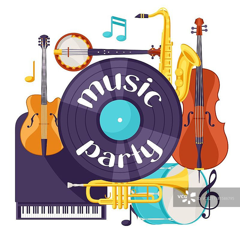 爵士音乐派对复古背景与乐器图片素材