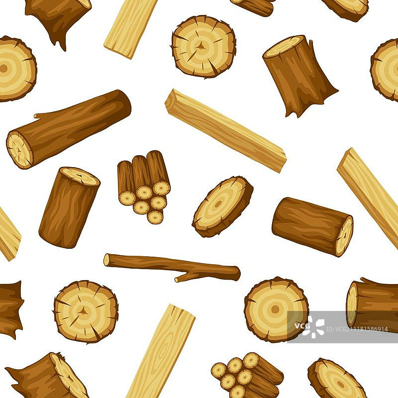 木材、树干和木板的无缝图案，林业和木材工业背景图片素材