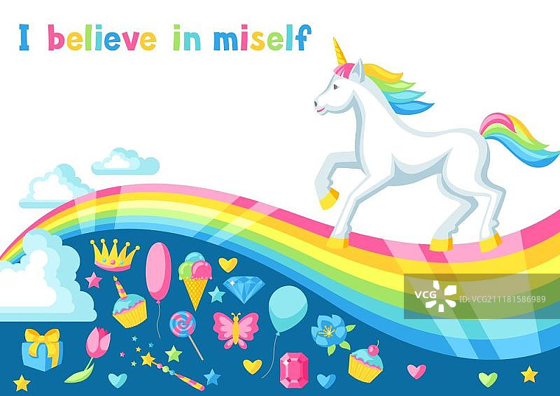 独角兽与奇幻元素主题打印卡片图片素材