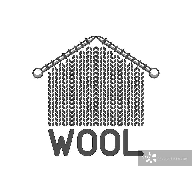带有针织面料和针头的羊毛标志。手工制作、针织或裁缝店的标签。带有针织面料和针头的羊毛标志。手工制作、针织或裁缝店的标签。图片素材