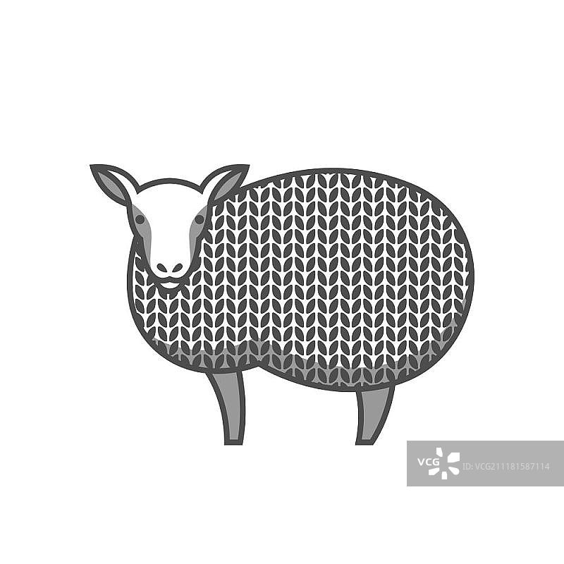 美利奴绵羊羊毛标志，手工针织或裁缝店标签图片素材