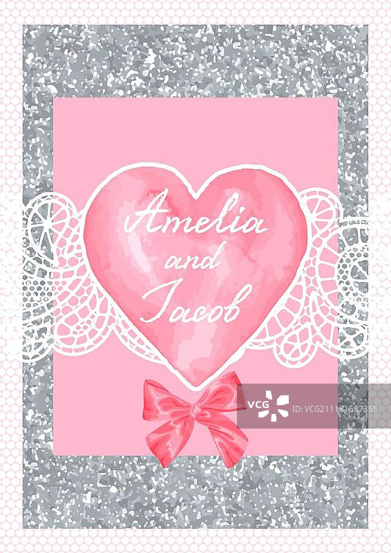水彩心形婚礼邀请/贺卡图片素材