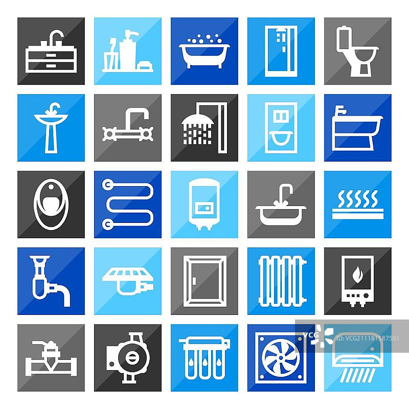 管道图标集：卫生工程商店用品、销售、服务和安装图片素材
