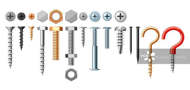 螺栓螺母钉子合集：各种铁螺丝图片素材