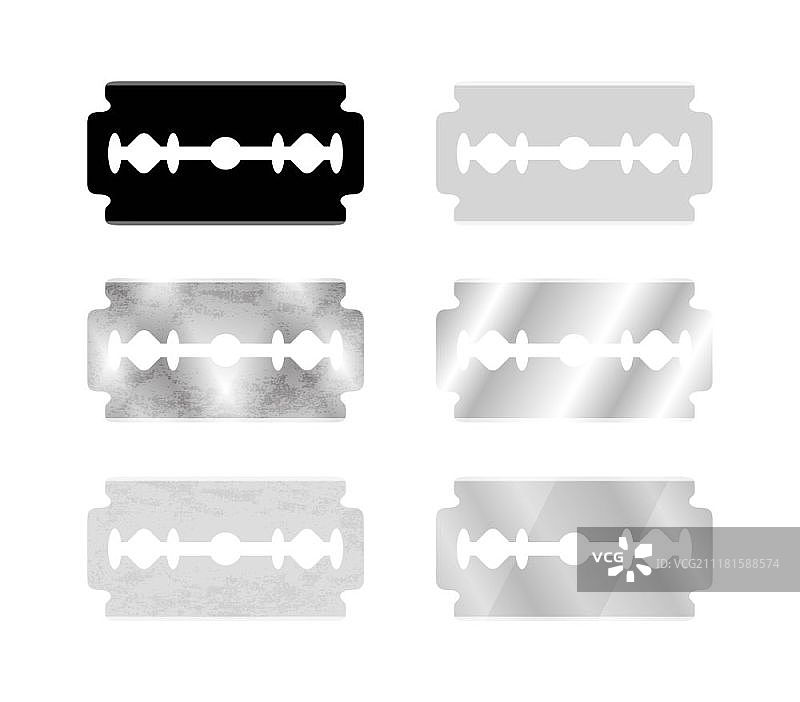 金属剃须刀片套装和白色背景上的轮廓矢量图图片素材