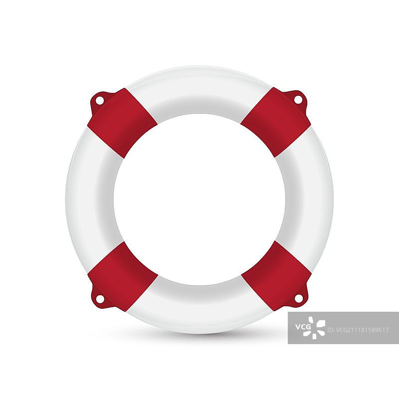 带红色条纹和绳索的白色救生圈矢量图图片素材