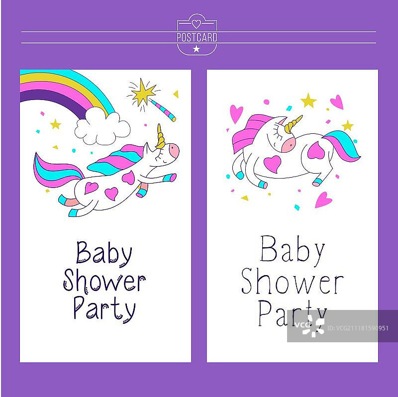 可爱的独角兽设计，适用于迎婴派对、儿童聚会、明信片、纺织品图片素材