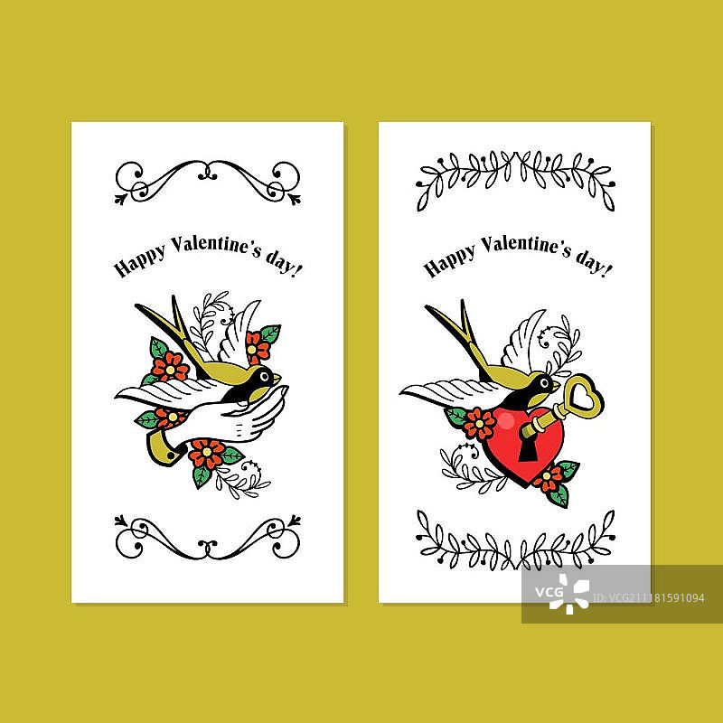 爱心象征：情人节复古风格明信片图片素材