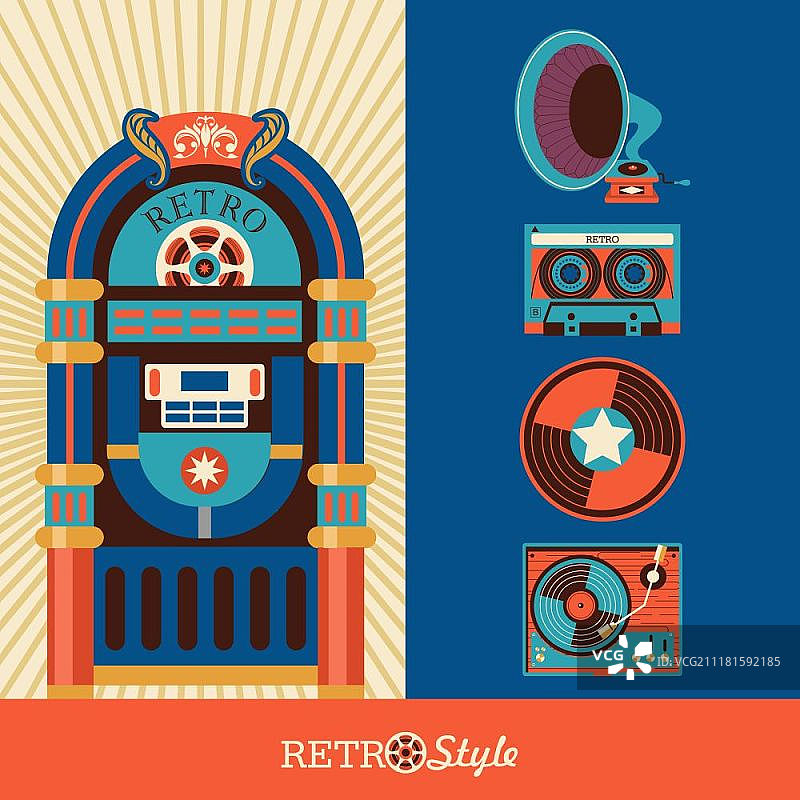 复古音乐矢量乐器组合图片素材