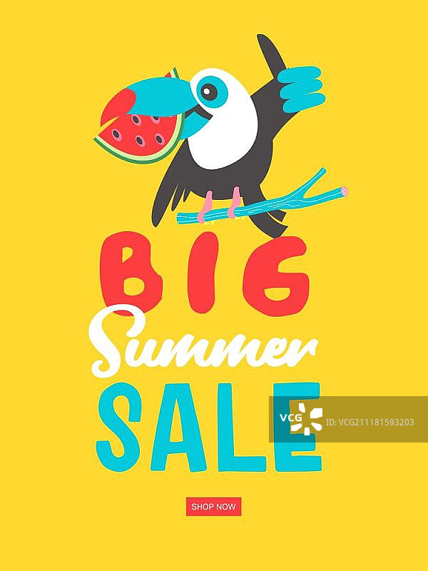 夏季促销：色彩鲜艳的广告海报，快乐的巨嘴鸟图片素材