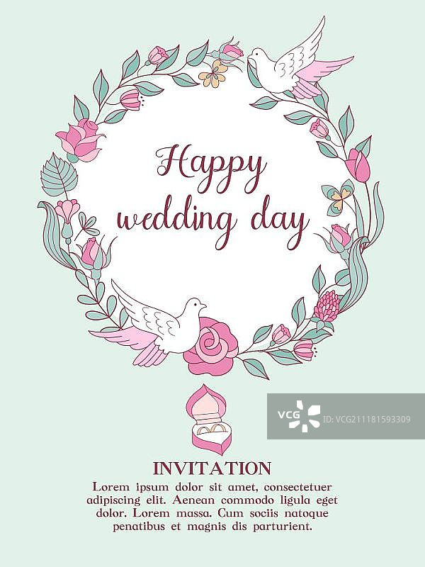 带精致鲜花的精美婚礼请柬图片素材