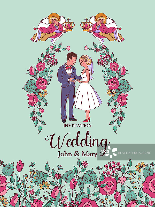 幸福婚礼主题卡片矢量素材图片素材