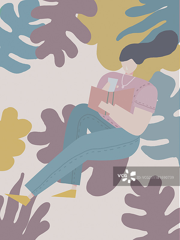 扁平风-看书图片素材