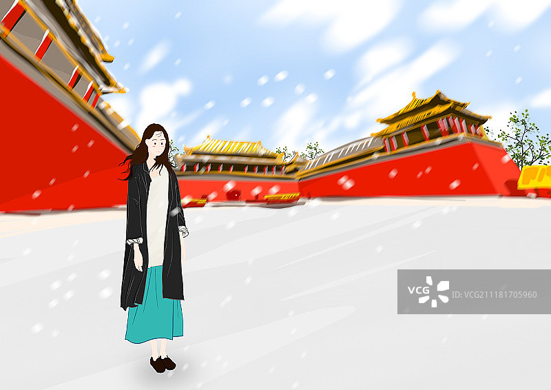 简约插画北京的雪图片素材