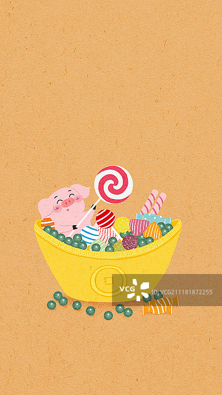 猪年成语-猪玉满糖图片素材