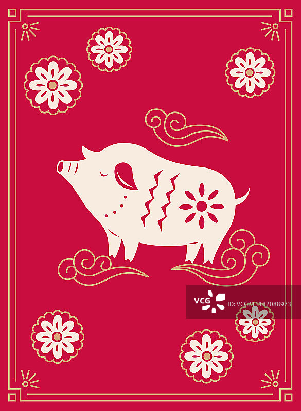 猪年剪纸插画图片素材