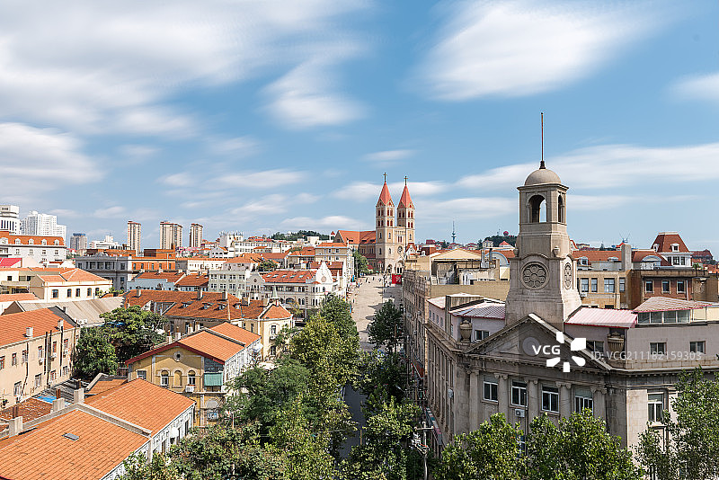 青岛老城区风光与教堂图片素材