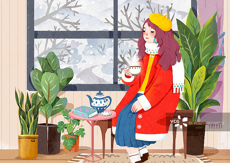 扁平风插画暖冬图片素材