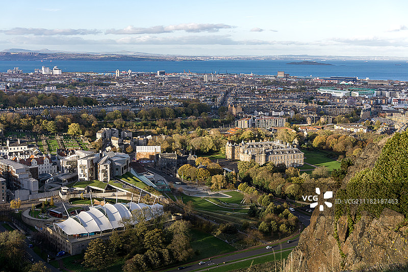 荷里路德宫、苏格兰议会大厦和活力地球图片素材