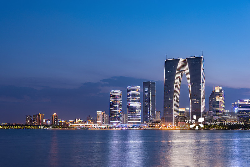 苏州金鸡湖CBD城市夜景风光图片素材