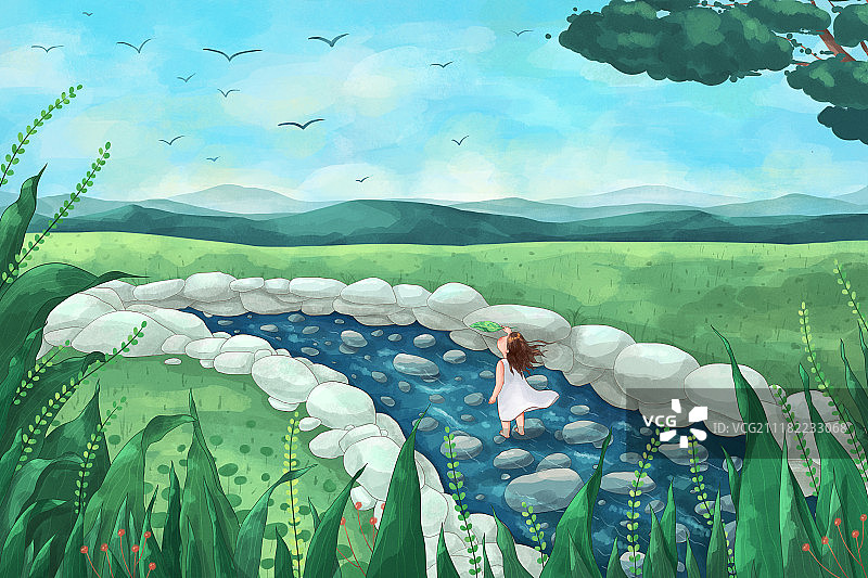 节气插画回忆篇大暑图片素材