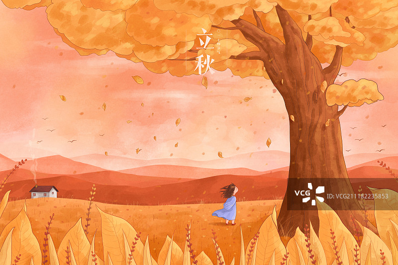 节气插画回忆篇立秋字图片素材