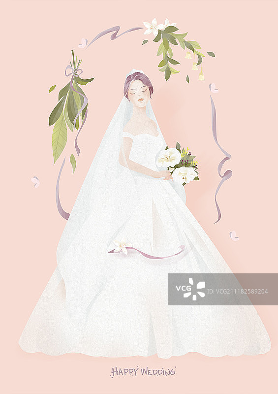 清新浪漫婚礼婚纱插画图片素材