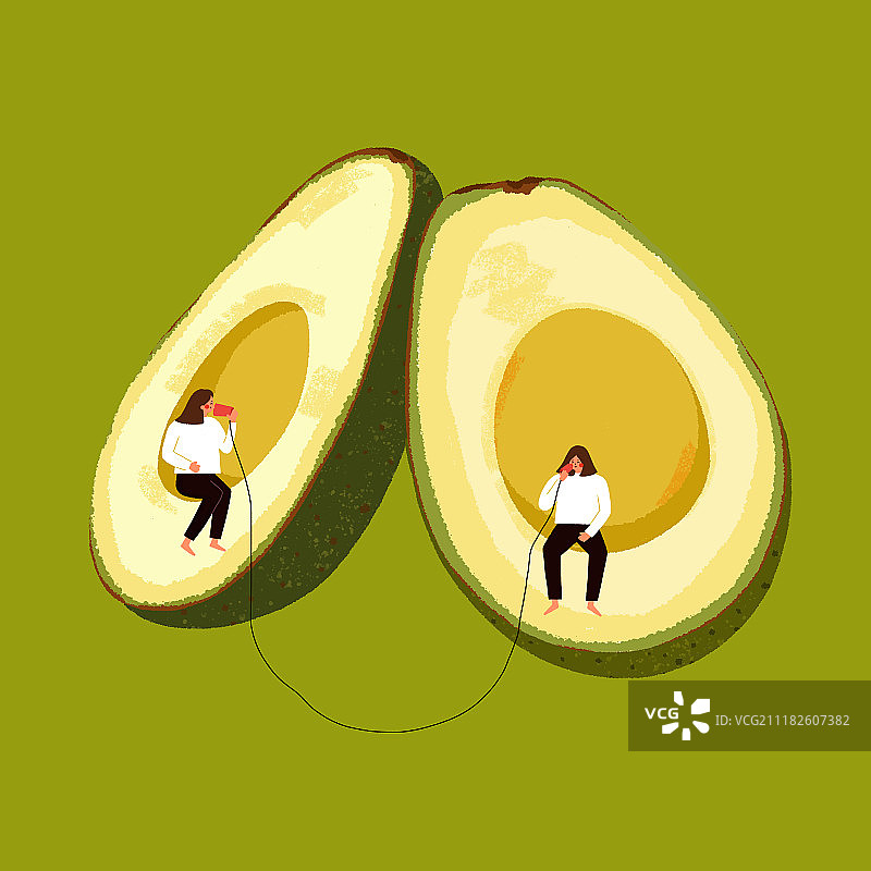 在牛油果上聊天的女孩图片素材