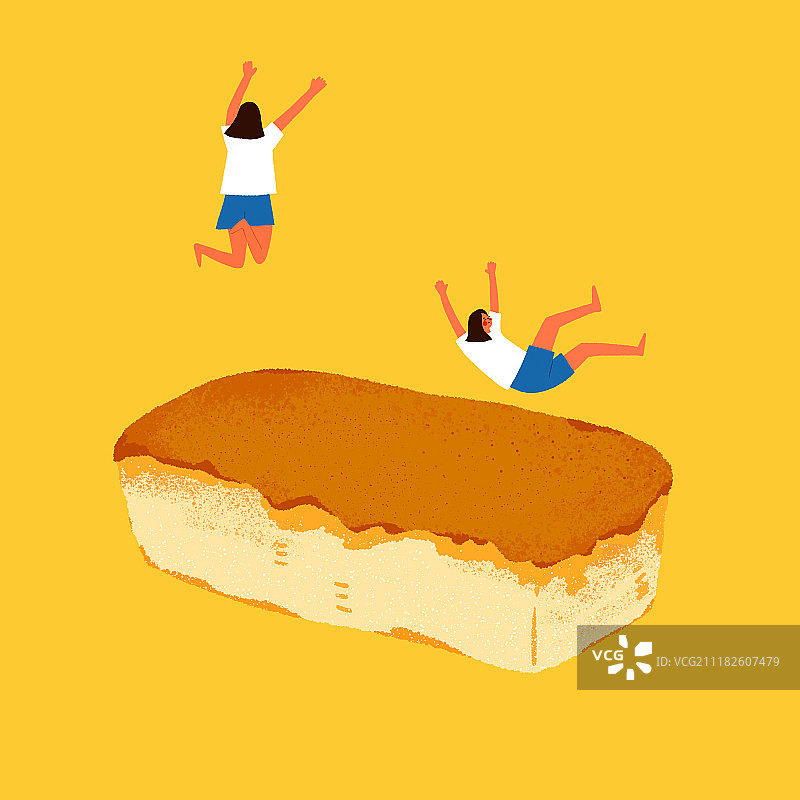 将面包当成跳床的女孩图片素材